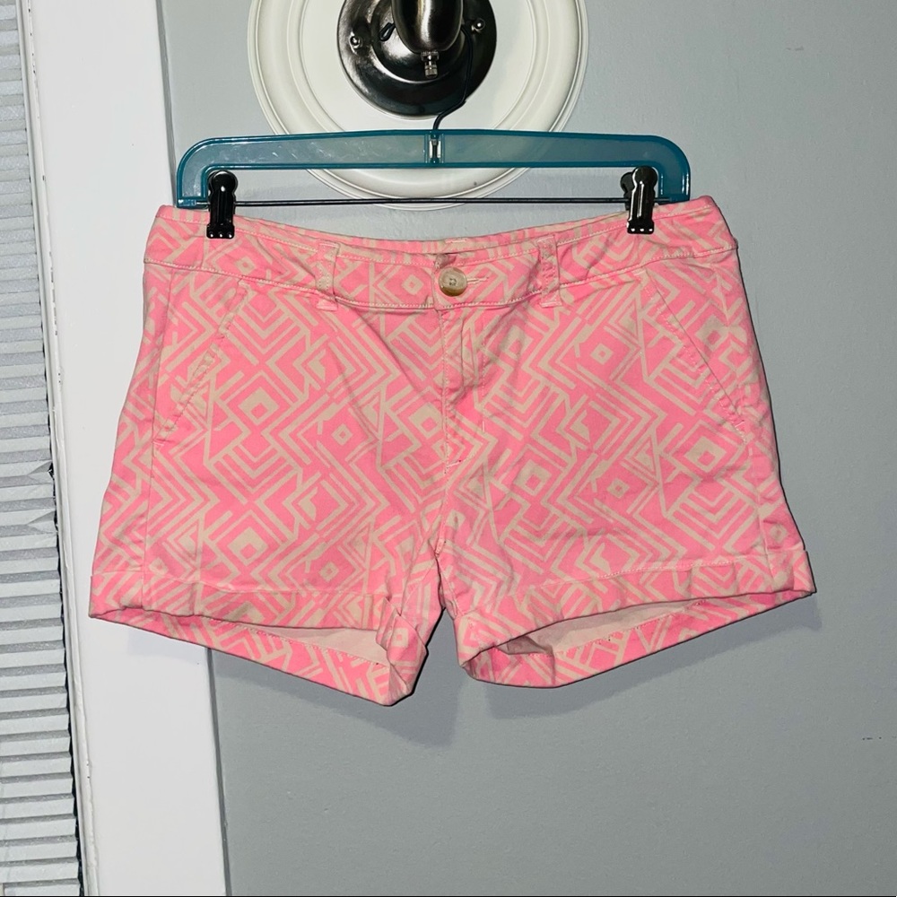 American Eagle Midi Stretch Pink Patterned Shorts